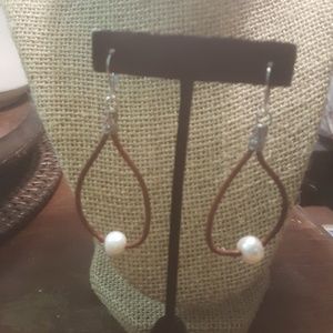 Genuine Leather & Pearl Earrings